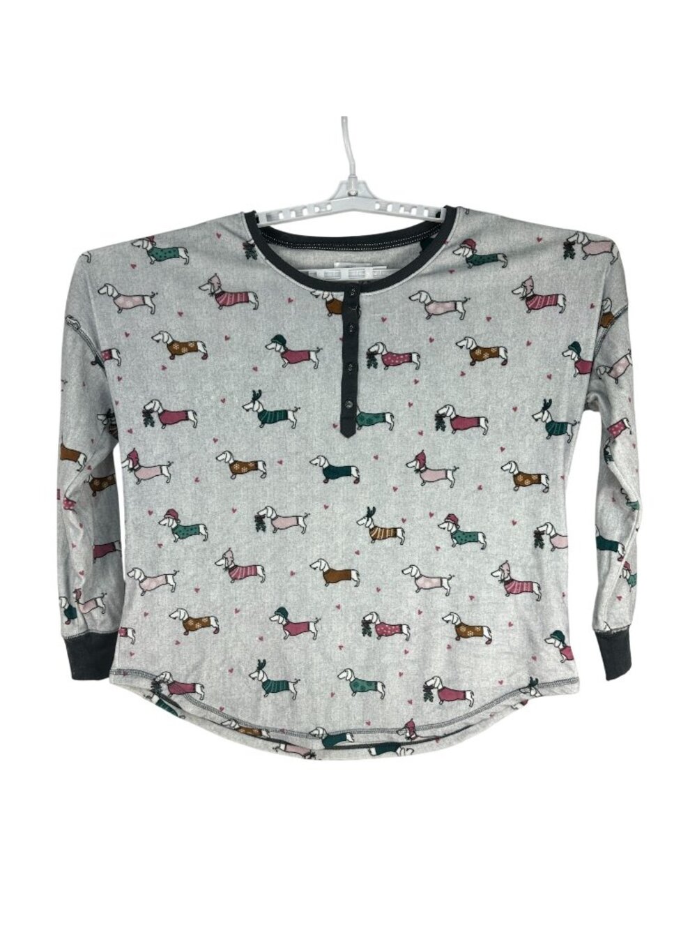 Secret Treasures Womens Gray Henley Pajama Top Dachshund Print Size Large